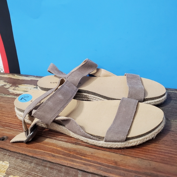 NWOT Lucky Brand Gadine Espadrillles Straps Sandals genuine leather brown Sz 7.5 - Picture 1 of 11